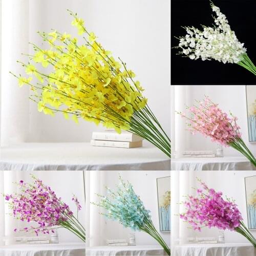 5 Fork Artificial Flower Yellow Dancing Orchid Vases for Wedding Home Decoration Phalaenopsis Bouquet Silk Christmas 5 colors