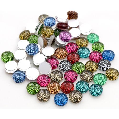 8mm 10mm 12mm-25mm Leopard print Photo Glass Cabochons Mixed Color Cabochons For Bracelet earrings necklace Bases Settings