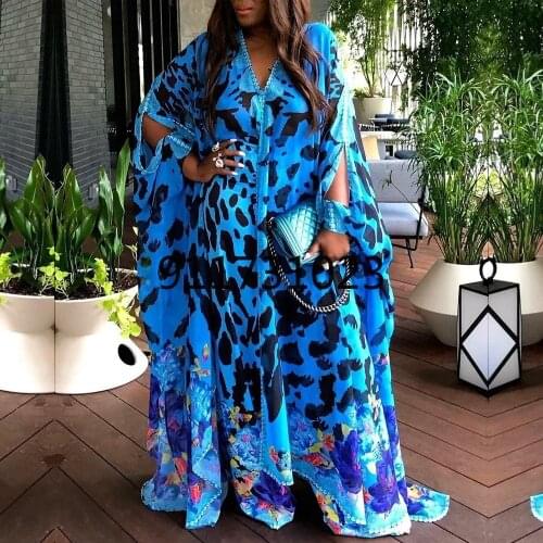 Boubou Africain Femme 2021 African Print Dashiki Clothes Plus Size Women Dress Batwing Sleeve Ankara Dresses Girl Party Dress