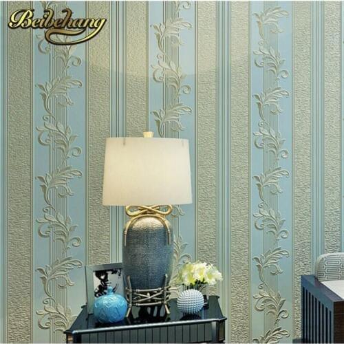 Beibehang Luxurious European 3d Stereo Striped Bedroom Living Room TV Background Wall Nonwovens Blue Wallpaper papel de parede