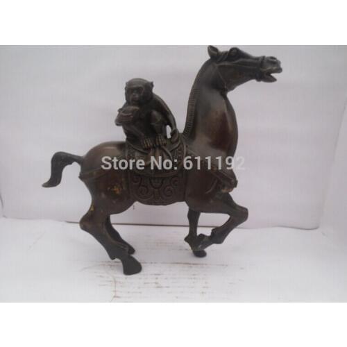 Free Shipping Asian Antique bronze animal statue Metal crafts,Hand carved Horse and monkey sculpture