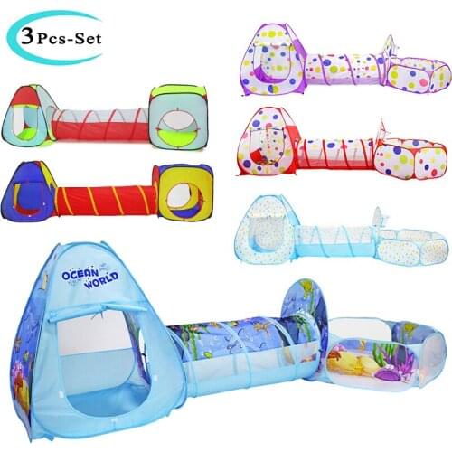 Baby Indoor Tunnel Tent Toys 3pcs-Set Fun Ball Pool Pit Toys Splice Fence Marine Ball Game Fence Portable Pool Foldable For Baby
