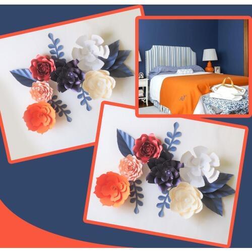DIY Giant Paper Flowers Backdrop Artificial Handmade Mix Color Flower 6PCS + 7 Leaves Wedding & Party Deco Home Decoration