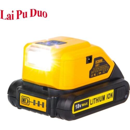 Dual USB DCB090 Adapter Charger Power Supply For Dewalt 14.4V 18V 20V Li-ion Battery Charging Converter tool With LED Work light