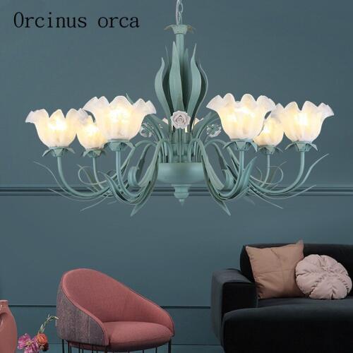 European garden rose flower glass chandelier living room Nordic minimalist romantic flower lamp free shipping