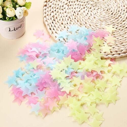 Fluorescent Sticker 3D 100pcs Stars 50pcs snowflake plastic Sticker Glow In Dark Luminous Light-emitting DIY pattern