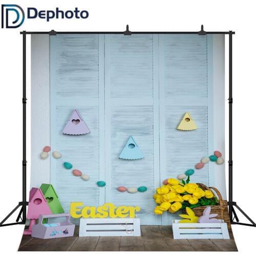 Dephoto Easter Photography Backdrops Wooden Floors Eggs Rabbit Flowers Decoration Photographic Backgrounds Photobooth Photocall