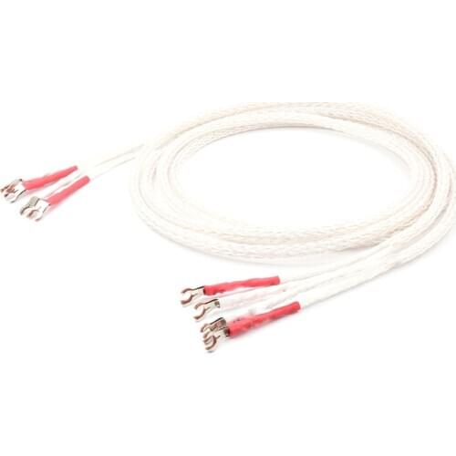 Pair HI-End OCC Silver Plated 8AG Speaker Cable Spade Plug Audio loudspeaker Cable
