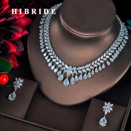 HIBRIDE Luxury Sparkling Full Cubic Zirconia Jewelry Sets For Women Earring Necklace Set Dress Accessories Party Gifts N-328