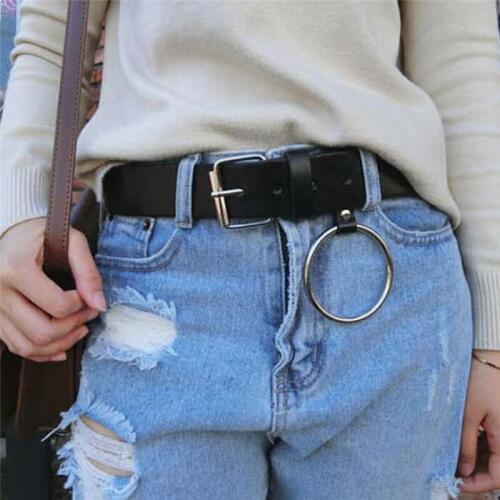 HOT Gold Round buckle belts female leisure jeans wild belt without pin metal buckle brown leather black strap belt women
