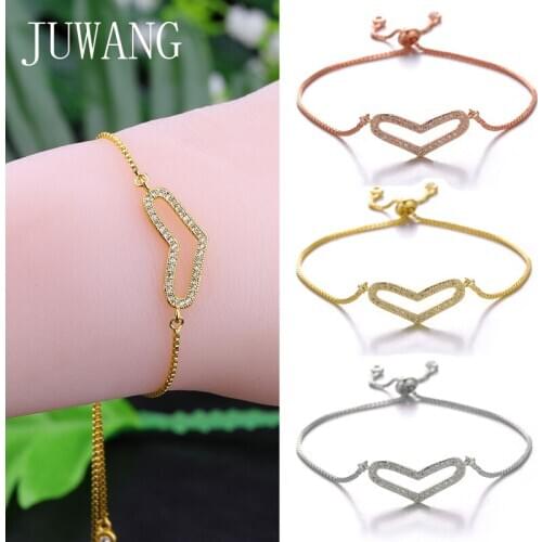 JUWANG New Fashion DIY Women Chain Bracelets Jewelry 7 Kinds Zirconia Pave Setting Charm Adjustable Copper Bracelet For Gifts
