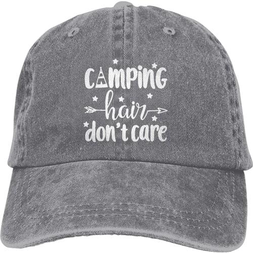 Happy Camper Hat Unisex Baseball Caps Camping Hair Don't Care Denim Dad Hat Printed Summer Adjustable Camping Outdoor Hats