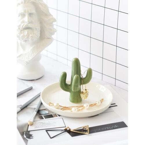 Nordic Cactus Ceramic Dish Plate Decorative Jewelry Trinket Dish Necklace Storage Tray Decoration Ornaments Gift