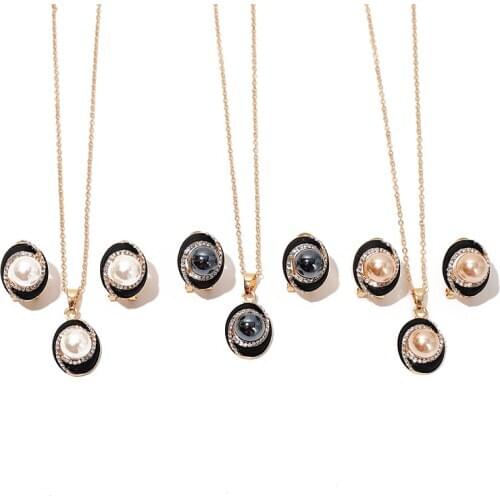 KOMI Polynesian Hawaiian Pohnpei Chuuk Marshall Style Imitation Pearls Crystals Necklace Pendant Earrings Jewelry Set K6893