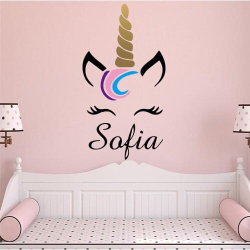 Colorful Unicorn Sticker Custom Name Vinyl Wall Sticker For Kids Baby BedRoom Nursery Room Decor Wall Decal Wallpaper Murals
