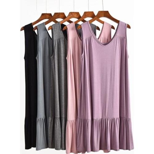 Summer Modal Night Womens Dress Cotton Sleeveless Sleepwear Suspender Nightgowns Loose Large Size Pajamas Nightdress Underdress