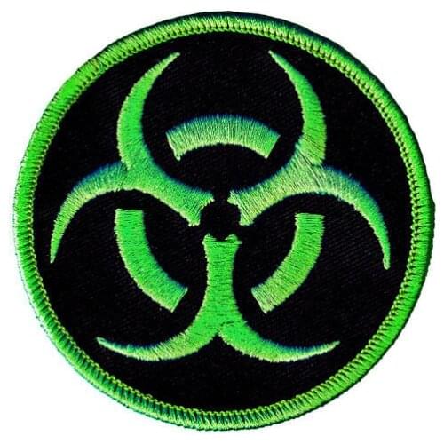 Hot! BIOHAZARD SYMBOL embroidered iron on PATCH ZOMBIE GREEN new TOXIC WARNING DANGER (Size is about 5 cm)
