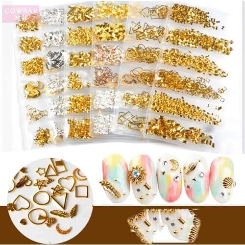 1 Pack Hollow Metal Studs 3D Nail Art Decoration Gold Silver Rivet Micro Circle Star Round Square Triangle Manicure Jewelry