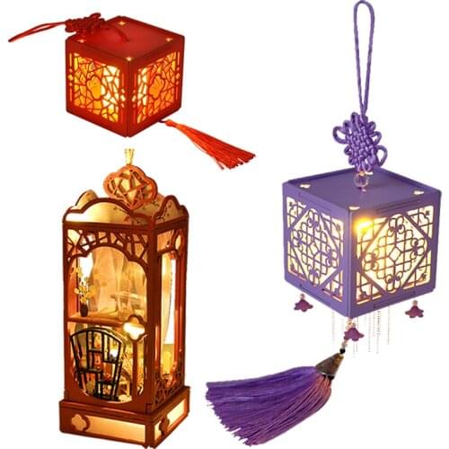DIY Chinese Light Box Doll House Kit Assembled Miniature Furniture Mini Latern Casa Dollhouse Roombox Toys for Adults Gifts