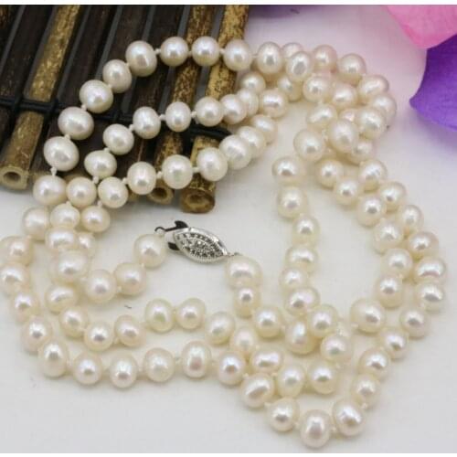 Fashion 7-8mm pearl natural pearls white beads necklace for women long chain charms jewelry making high grade gifts 36inch B3239