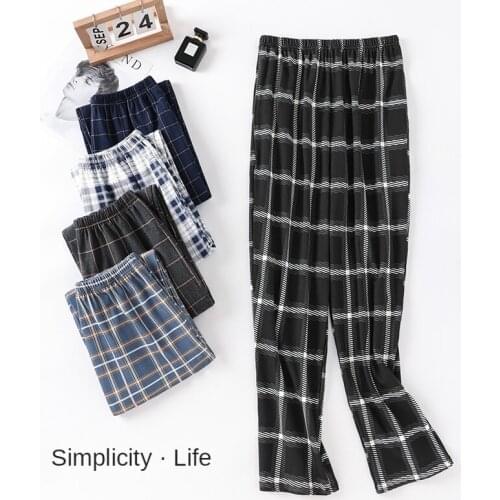 L-5XL Boy Man Sleep Bottoms Pajama Long Pants Trousers Sportif Solid Plaid Striped Oblique Pocket Jammies Pyjamas 6535cotto HDE