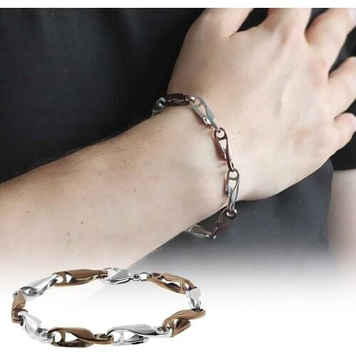 Tesbihane Chain Design Brown-Silver Color Steel Male Bracelet