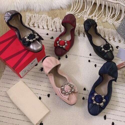 Flat Shoes Women 2021 Sweet Flats Shallow Women Genuine Leather Ballet Shoes Slip On Ladies SquareToe Loafers Large Size Mujer