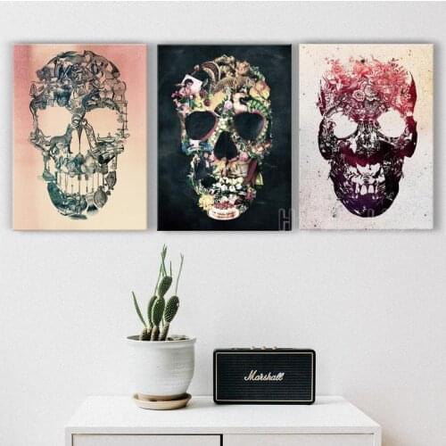 Vintage Skull Set Of 3 Canvas Wall Art Gift Gothic Art Print Home
