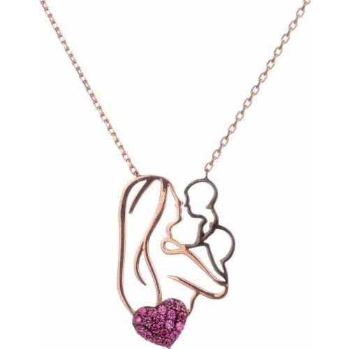 925 Sterling Silver Mother-Baby Necklace with Purple Heart Womens Pendant Necklace Silver Chain Necklace Mother and Baby