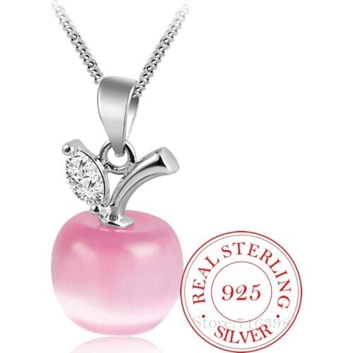 925 Sterling Silver Opal Apple Pendant Necklace Pink/White Moonstone Necklaces & Pendants For Women Wedding Gift Drop Shipping
