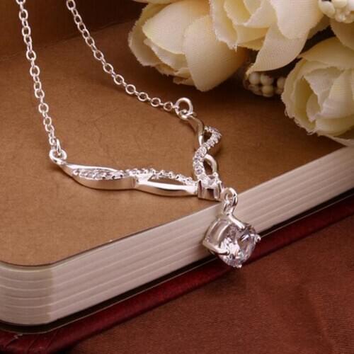 Necklaces Silver Plated Necklace Silver 18 Inches Chain Pendant Necklaces Inlaid Crystal Jewelry Free Shipping eawf LN531