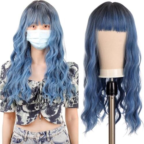 DIANQI Long Water Wave Wigs With Bangs Heat Resistant Synthetic Hair Cosplay Wigs For African American Women