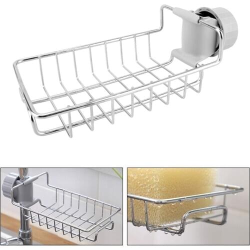 Adjustable Faucet Drainage Shelf Stainless Steel Storage Racks Kitchen Sundries Sponge Draining Rack for Bathroom Soap Holder