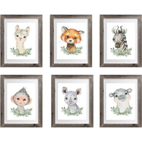 Native Animal Fox Prints Set of 6 Pictures Gender Neutral Flower With Crowns Woodland Nursery Art No Frame Wall Painting