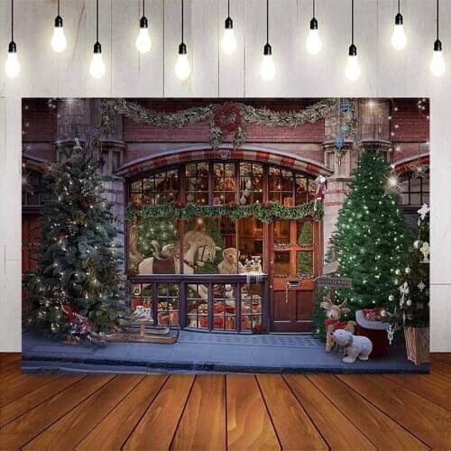 Christmas windows photography backdrop horse bear red X-mas decoration background for photo studio Retro vintage windows photo