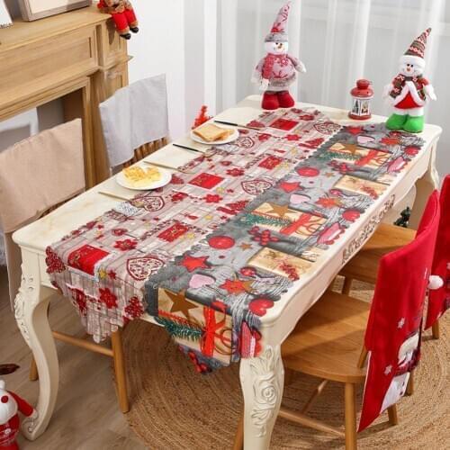 Xmas Santa Tree Star Heart Flower Tablecloth Table Runner Party Holiday Decor
