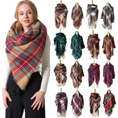 2020 knitted spring and winter womens scarf plaid warm cashmere scarf shawl luxury double-sided neck scarf
