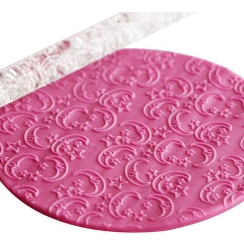 Moon Stars Acrylic Embossing Fondant Rolling Pin Adorable Pattern Design for Cake Paste Decoration Baking Kitchen Tools Gift