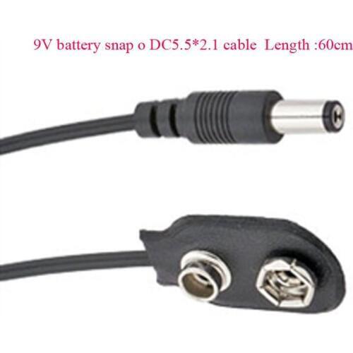 9V Battery Snap Connector to DC Male Power Adapter Cables - Black 60cm