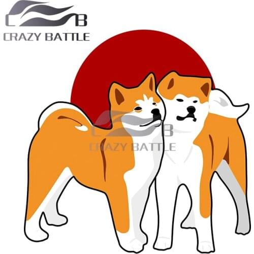 Crazy Battle 13 x 9.5cm Akita Inu Dogs Vinyl Car Stickers Waterproof Anime Decal Scratch-proof Surfboard Windshield Decoration
