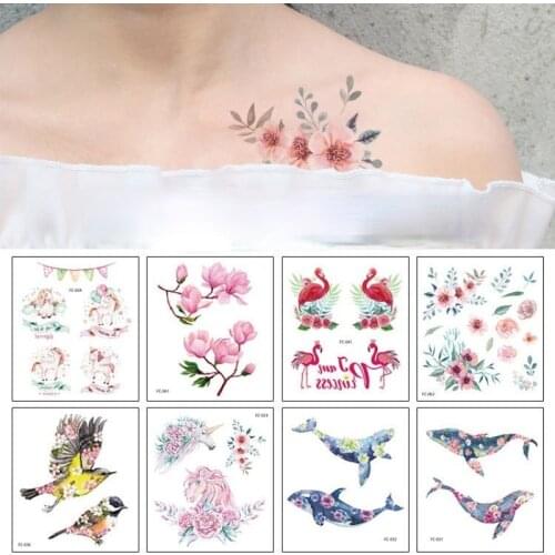 Waterproo Temporary Tattoo Stickers Dream Flower Arm Tattoo Unicorn Flamingo Tattoo Stickers Fake Tattoo Tatuajes Temporales