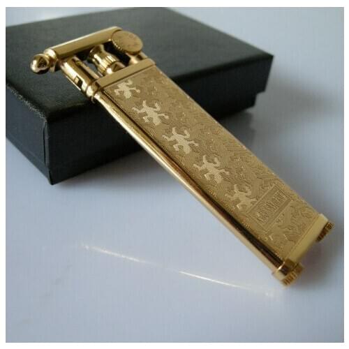 Japan Gold Ultra-thin Pure Copper Mens Smoking Lighters Cigarette Kerosene Lighters Old Fashion Carving Fuel Kerosene Lighter