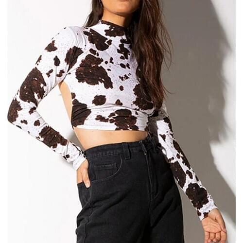 Womon sexy tshirt bandage backless long sleeve top Dragon Zebra Print Turtleneck Harajuku slim bodycon Summer streetwear clothes