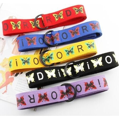 2020 Hottest Female Butterfly Printing Belt Nylon Canvas Alloy Buckle Ladies Wild Pants Waistbelt Youth Fashion Student Belts