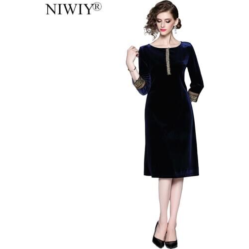 New Nail Pearl Sequins Loose Waist Velvet Dress Vestido Invierno Mujer 2021 Fall Midi Party Women Dress Lange Jurken K3596