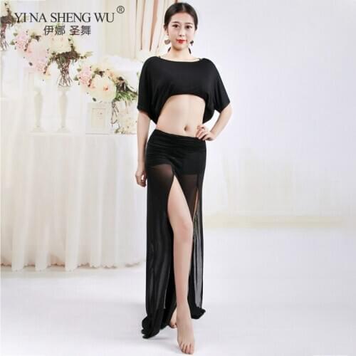 Belly Dance Dress Training Practicing Dress Women Belly Dance Set Pure Net Yarn Sexy Split Oriental Dance Performance Clothes
