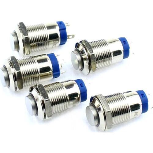 1PCS 12MM Momentary/Latching LED 3V 6V 12V 24V 220V Metal Button Switch Instantaneous Button Automatic Reset Waterproof Button