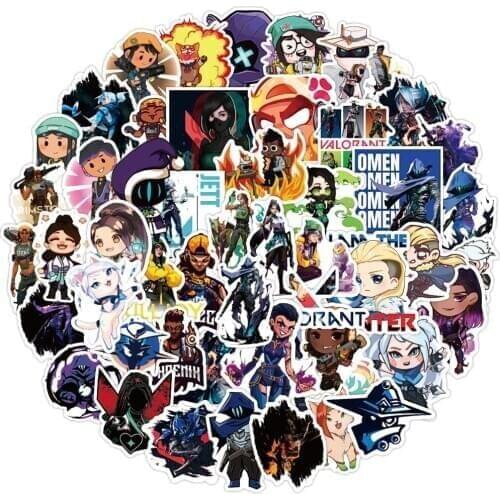50PCS Valorant Game Stickers DIY Bike Travel Luggage Phone Guitar Laptop Waterproof PVC Graffiti Cool Sticker Toy Gift for Kids