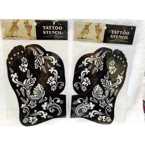 2sheet Henna tattoo Stencil tattoo paste Temporary Reuse Henna Tatoo Template Foot Painting Art For Left and Right Foot