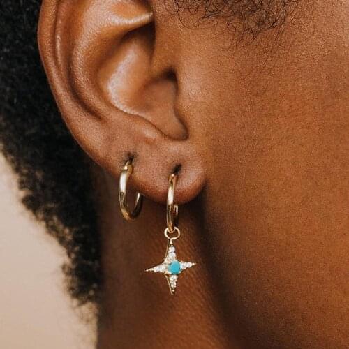 2020 new arrived Christmas fashion girl jewelry gold color white opal blue turquoises stone north star dangle earring